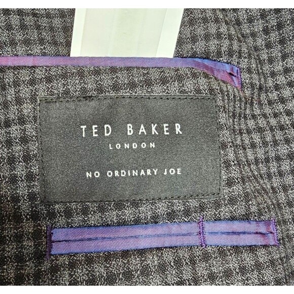Ted Baker Mens 44L No Ordinary Joe Wool Black Gray Plaid Suit Coat NWOT - Picture 12 of 15